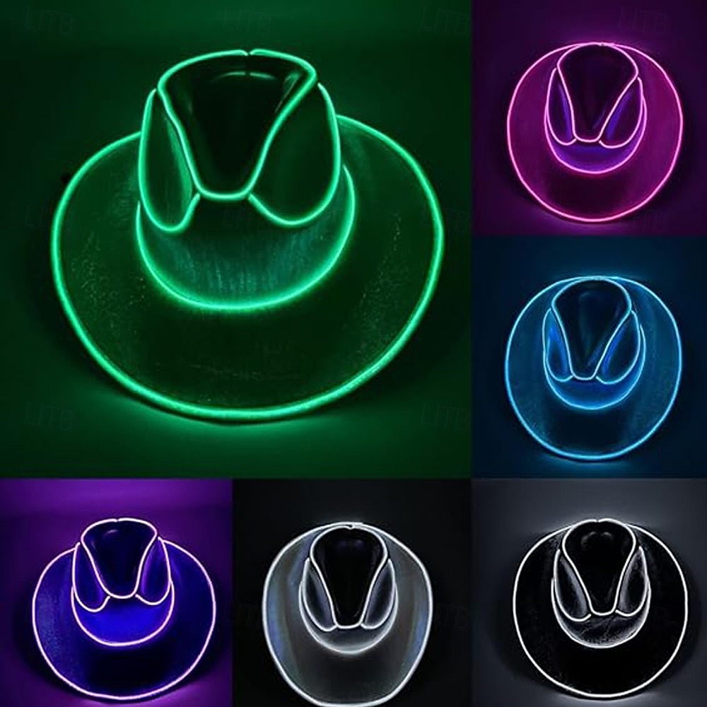 Cowgirl Hat Fedora Light Up Cowboy Hat Glowing Fedora Hat Glow In the Dark for Music Festivals Sparkly Glowing Cowboy Hat Versatile 2026 - $28.99 –P17