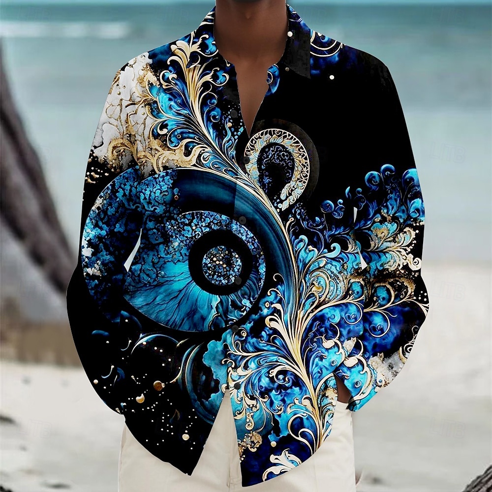 Herren Strandhemd Knopfhemd Langarm Hawaiianisch Brautkleider schlicht Urlaub Täglich Herbst Winter Frühling Sommer Hemden mit Kragen 3D-Druck Schwarz Blau Orange Leicht Blau 2025 - $25.99 –P5