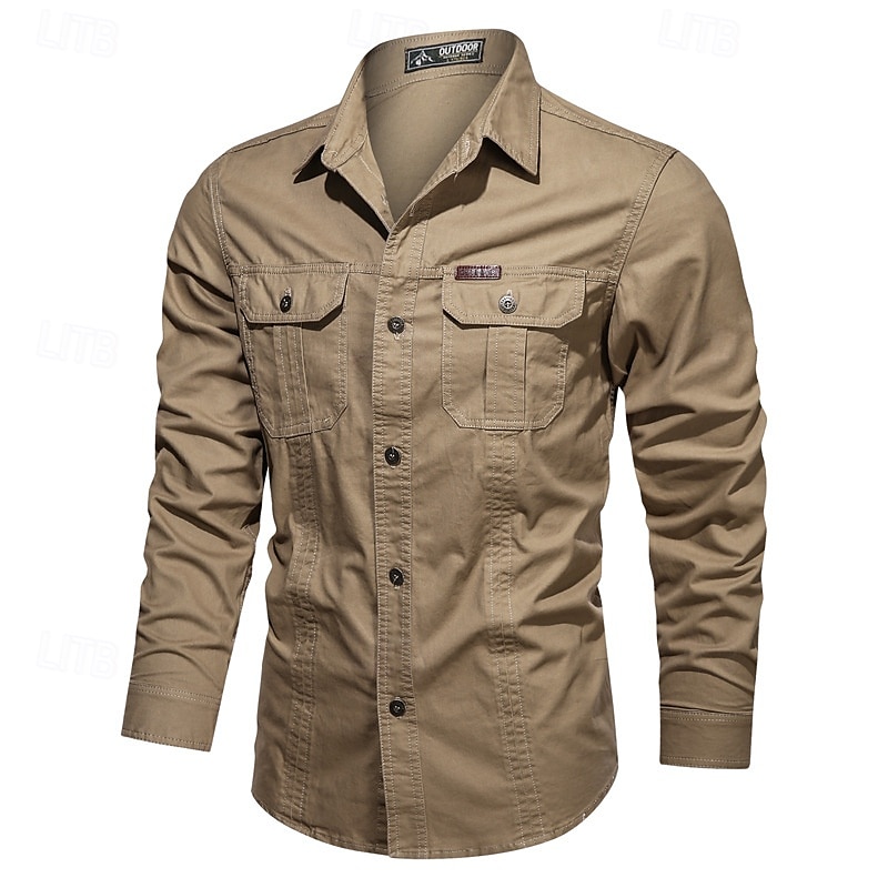 Voor heren Overhemd Werkkleding shirts Werkhemden Overhemd met knopen Cargoshirt Zwart khaki Leger Groen Donkerblauw Beige Lange mouw Effen Revers Vakantie Feestdagen Voorvak Kleding Modieus Casual 2025 - $26.99 –P1