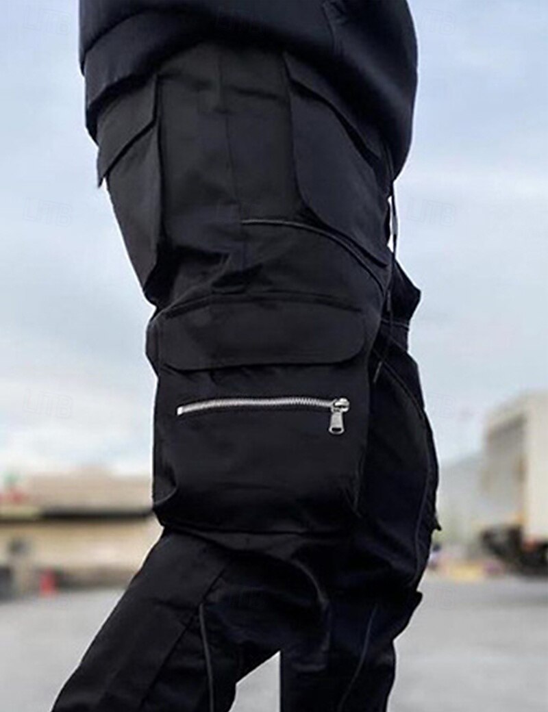 Men's Cargo Pants Trousers Casual Pants Drawstring Multi Pocket Reflective Strip Plain Comfort Soft Full Length Outdoor Daily Going out Fashion Streetwear Black White Micro-elastic 2025 - $28.99 –P2