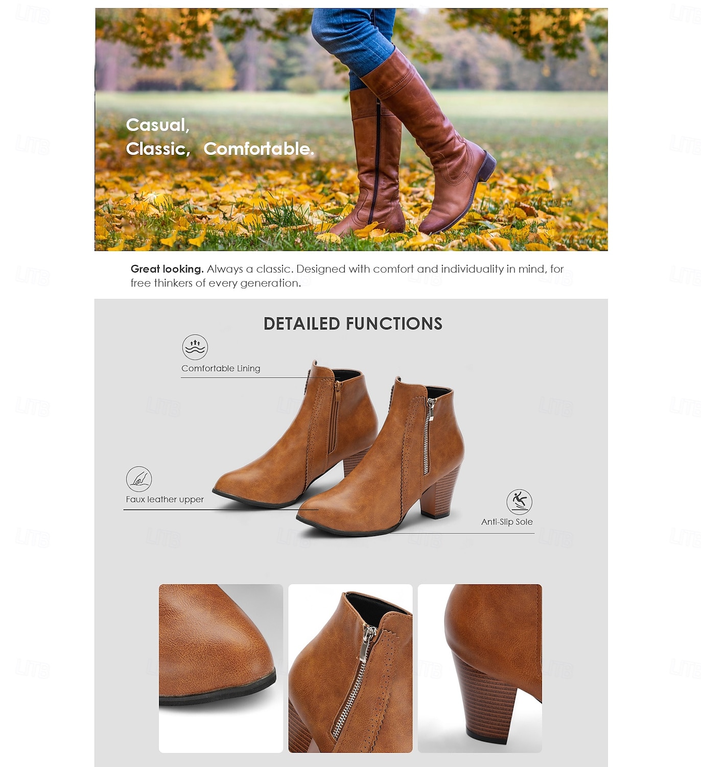 Women's Brown Faux Leather Ankle Boots with Side Zipper and Block Heel - Vintage Style for Casual and Dressy Occasions 2025 - $42.99 –P2