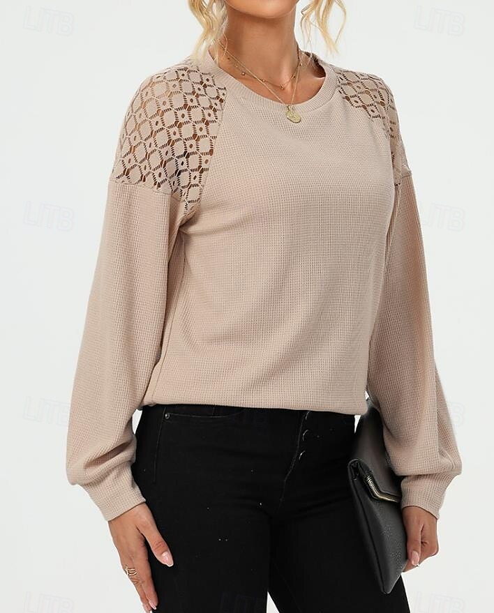 Women's Pullover Elegant Vintage Fashion Plain Work Dailywear Casual Crew Neck Patchwork Loose Fit Long Sleeve Black Brown Green Fall Winter 2025 - $29.99 –P5