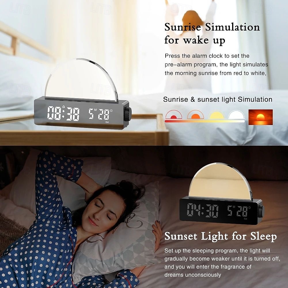 LED Slimme Lamp Zonsopgang Alarmklok Wake Up Licht Dageraad Simulator Bedlamp Multicolor Nachtlamp met USB Oplader 2025 - $34.99 –P12
