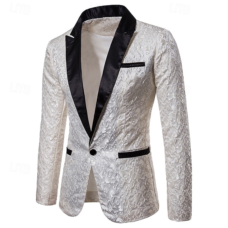 Herr Kavaj Företag Cocktailfest Bröllopsfest Mode Ledigt Vår & Höst 80% bomull Växter Knapp Ficka Bekväm Enkelknäppt Blazer Svart Vit Rubinrött Guld 2025 - $65.99 –P7