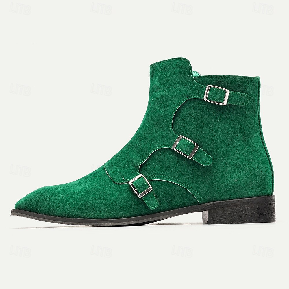 Men's Green Suede Buckle Ankle Boots - Stylish Vintage Design for Casual and Formal Wear 2025 - $79.99 –P2