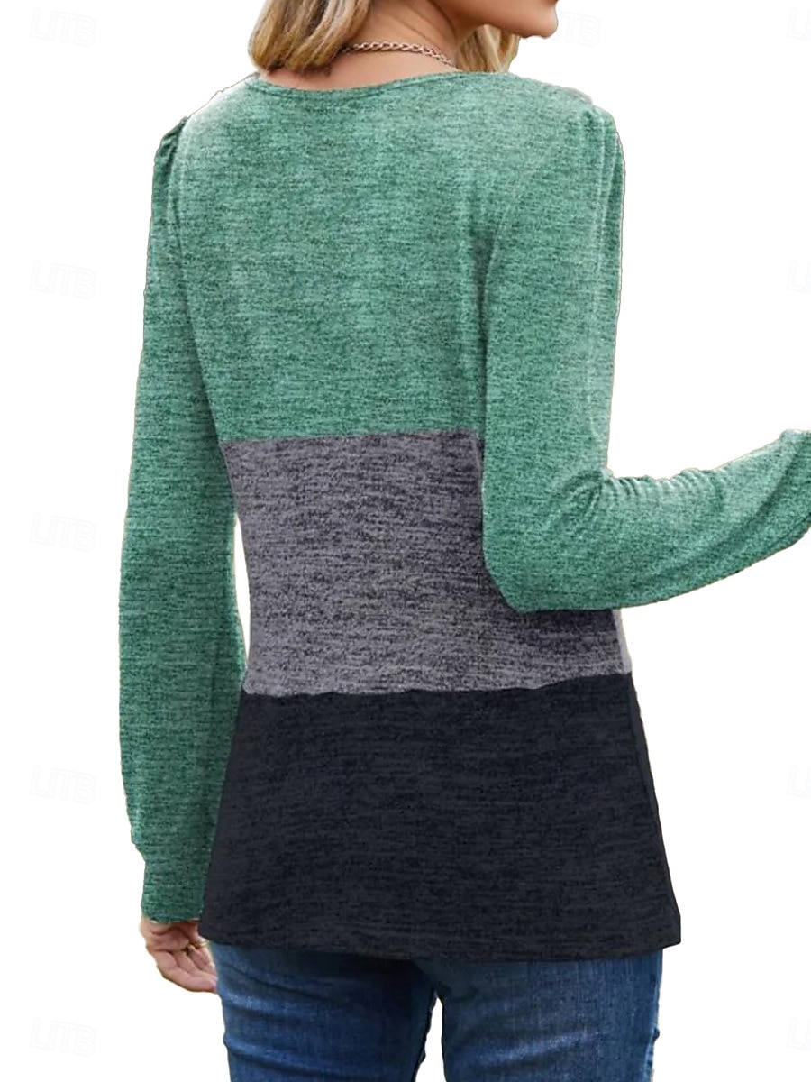 t-shirt femme mode moderne décontracté imprimé manches longues régulier hauts col carré quotidien week-end vert gris automne hiver de 2025 ? $34.99 –P2