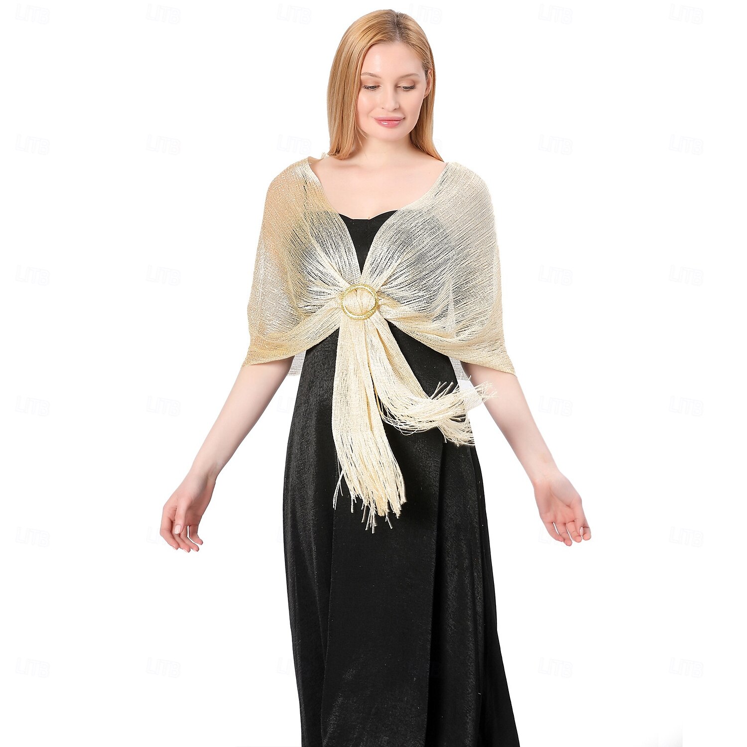 châle en soie or et argent avec boucle, groupe de mariée et demoiselle d'honneur, soirée dansante, robe de mariée, robe de soirée, châle pour femme de 2025 ? $22.99 –P12