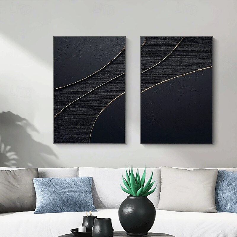 Wabi-Sabi-Kunstwerk, handgefertigte Wandkunst, schwarzes Ölgemälde, Wandkunst, schwarz-goldene Strukturmalerei, goldene Strukturwandkunst, schwarzes abstraktes Gemälde, handgefertigtes modernes 2025 - $125.99 –P4