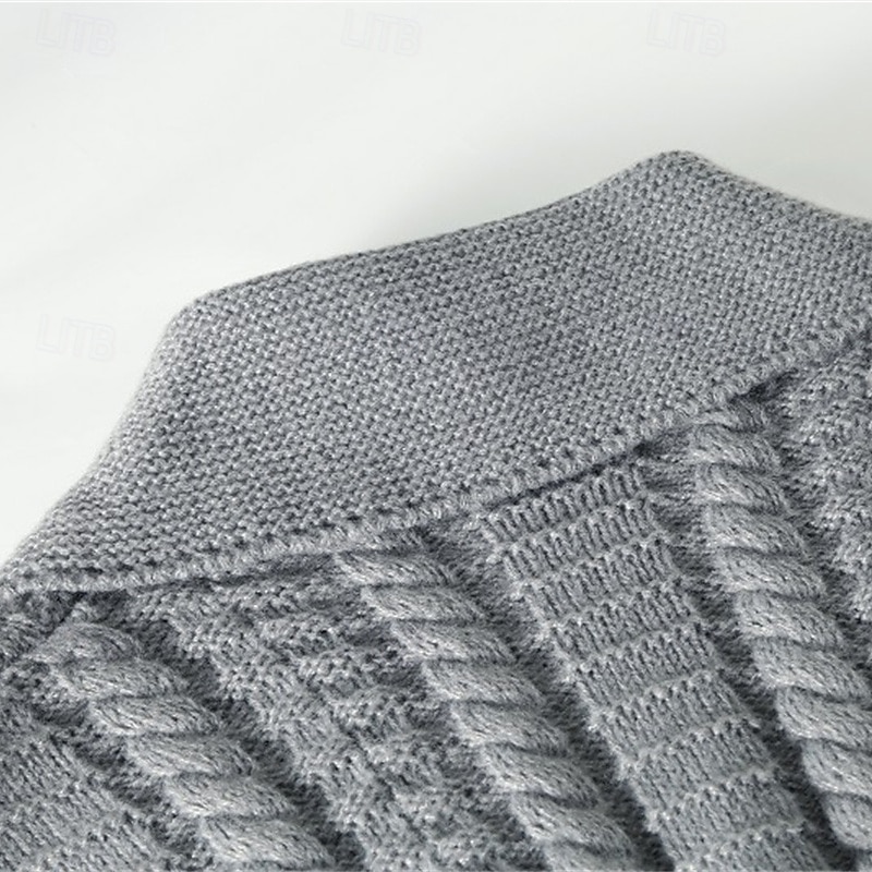 Herren Strickjacke Kurzer Pullover Strickpullover Gerippt Stricken Standard Knopf hoch Tasche Glatt Schalrevers Modisch Klassisch Freizeitskleidung Verabredung Bekleidung Herbst Winter Schwarz 2026 - $46.99 –P12