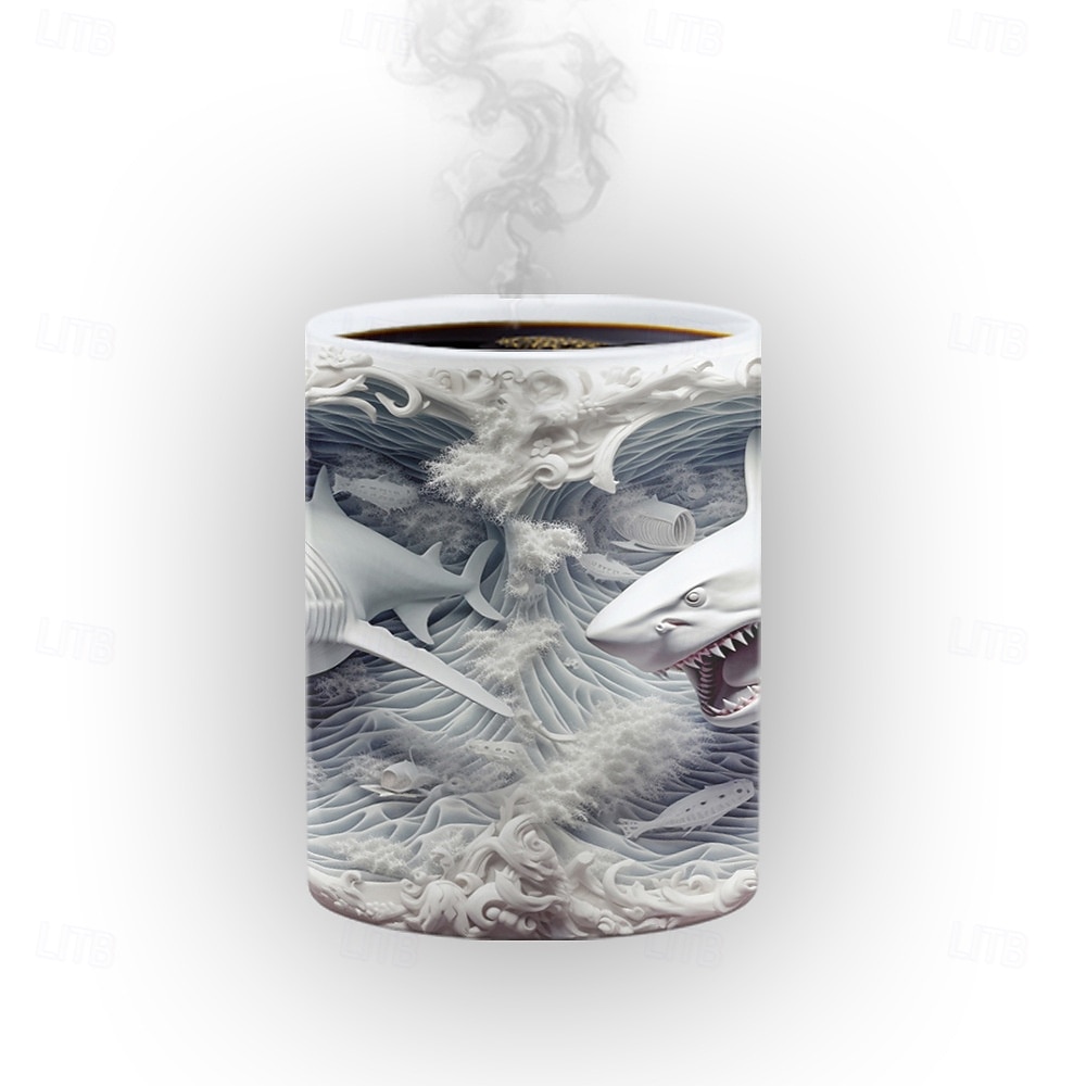 caneca que muda de calor, caneca de cerâmica com ilusão 3D de mudança de calor de tubarão, caneca de café com mudança de cor sensível ao calor de 11 oz, caneca de presente de natal fofa para amantes de 2025 por $16.99 –P3