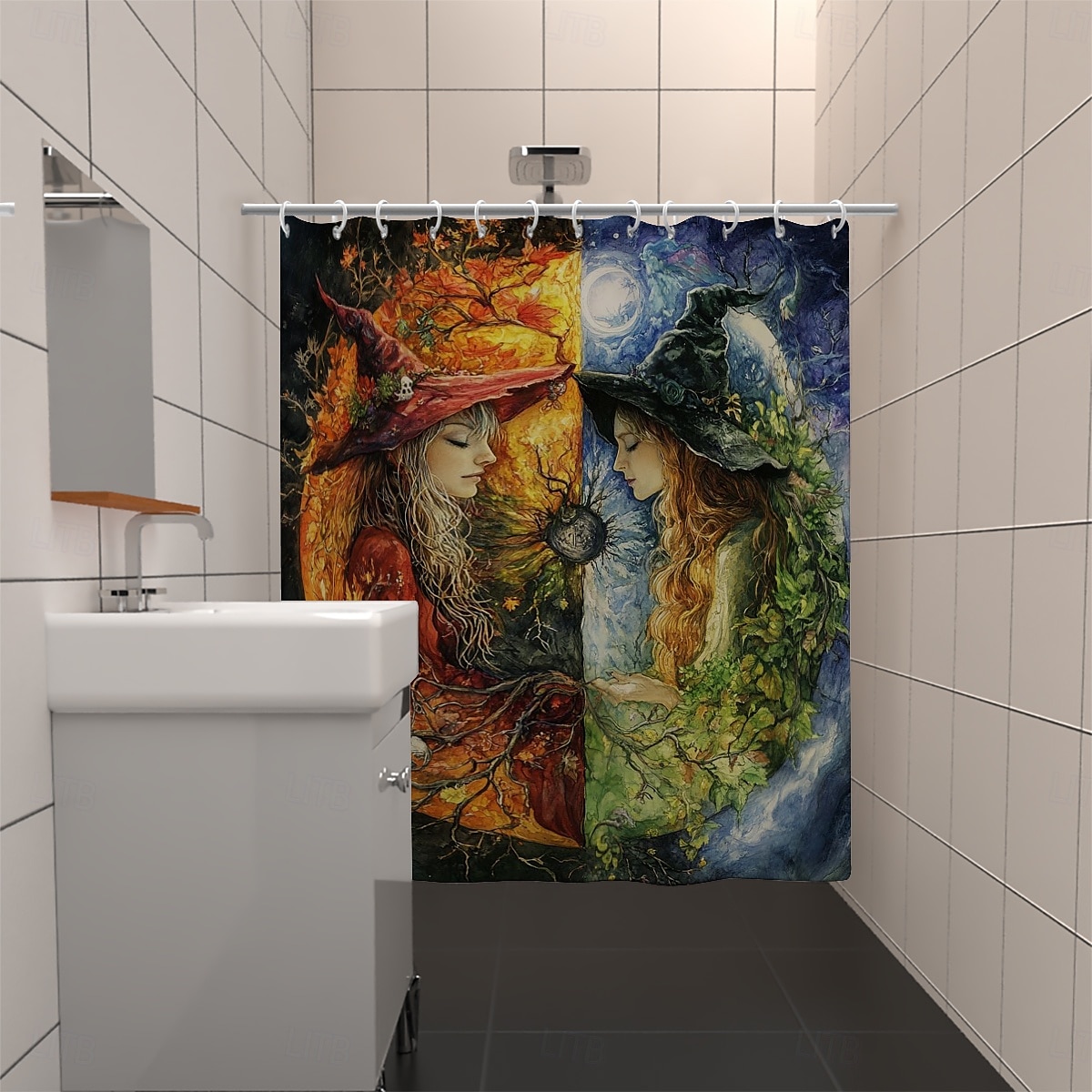 Halloween-Duschvorhang, moderner, maschinenwaschbarer, wasserdichter Polyesterstoff zur Badezimmerdekoration, Badewanne mit 12 Haken 2025 - $23.99 –P19