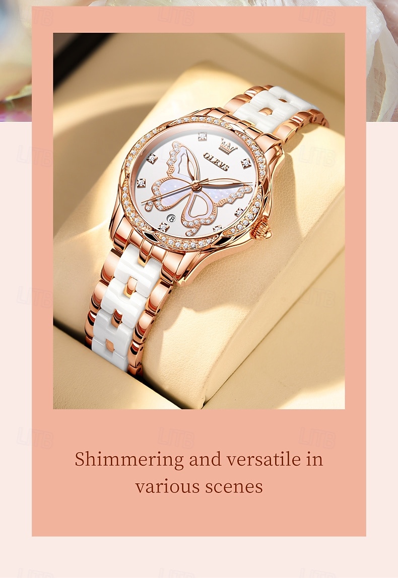 OLEVS 5610 Mother's Day Gift for Women's Watches Elegant Fashion Rhinestone Bezel Ceramic Strap Wristwatch Waterproof Luminous Automatic Watch 2026 - $62.99 –P14