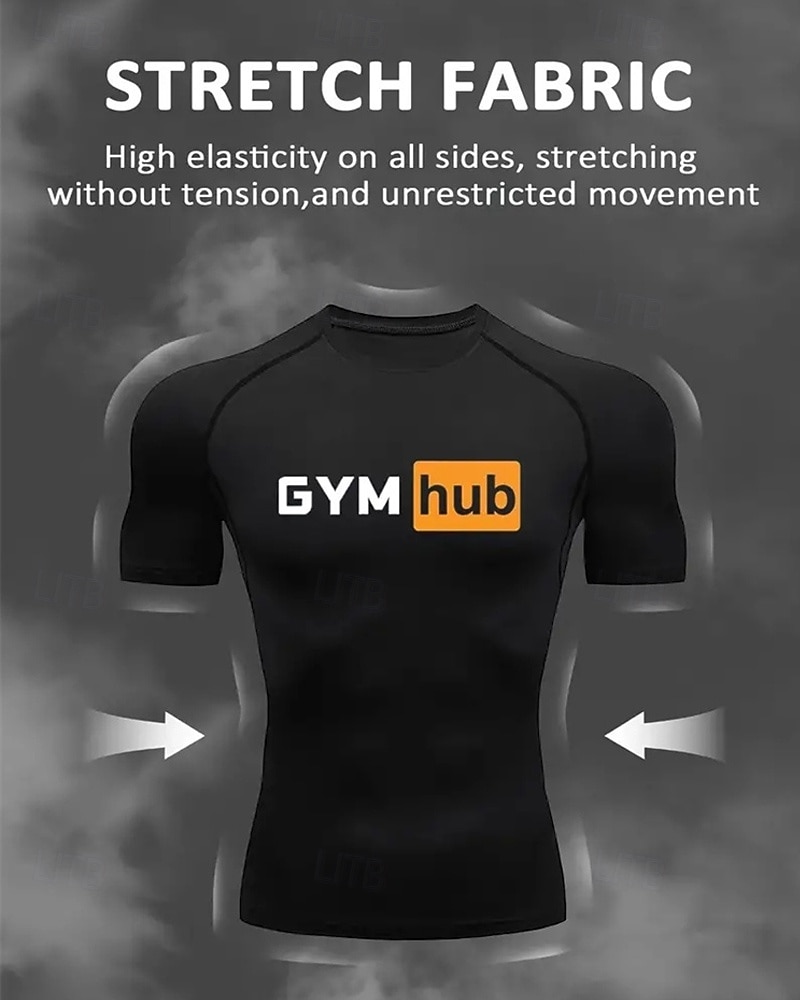 Муж. Компрессионная футболка Спортивная рубашка Фитнес-рубашка С короткими рукавами Футболка Футболка Повседневные Одежда для спорта и отдыха Буквы Быстровысыхающий Высокая растяжка Дышащий 2025 - $15.49 –P10