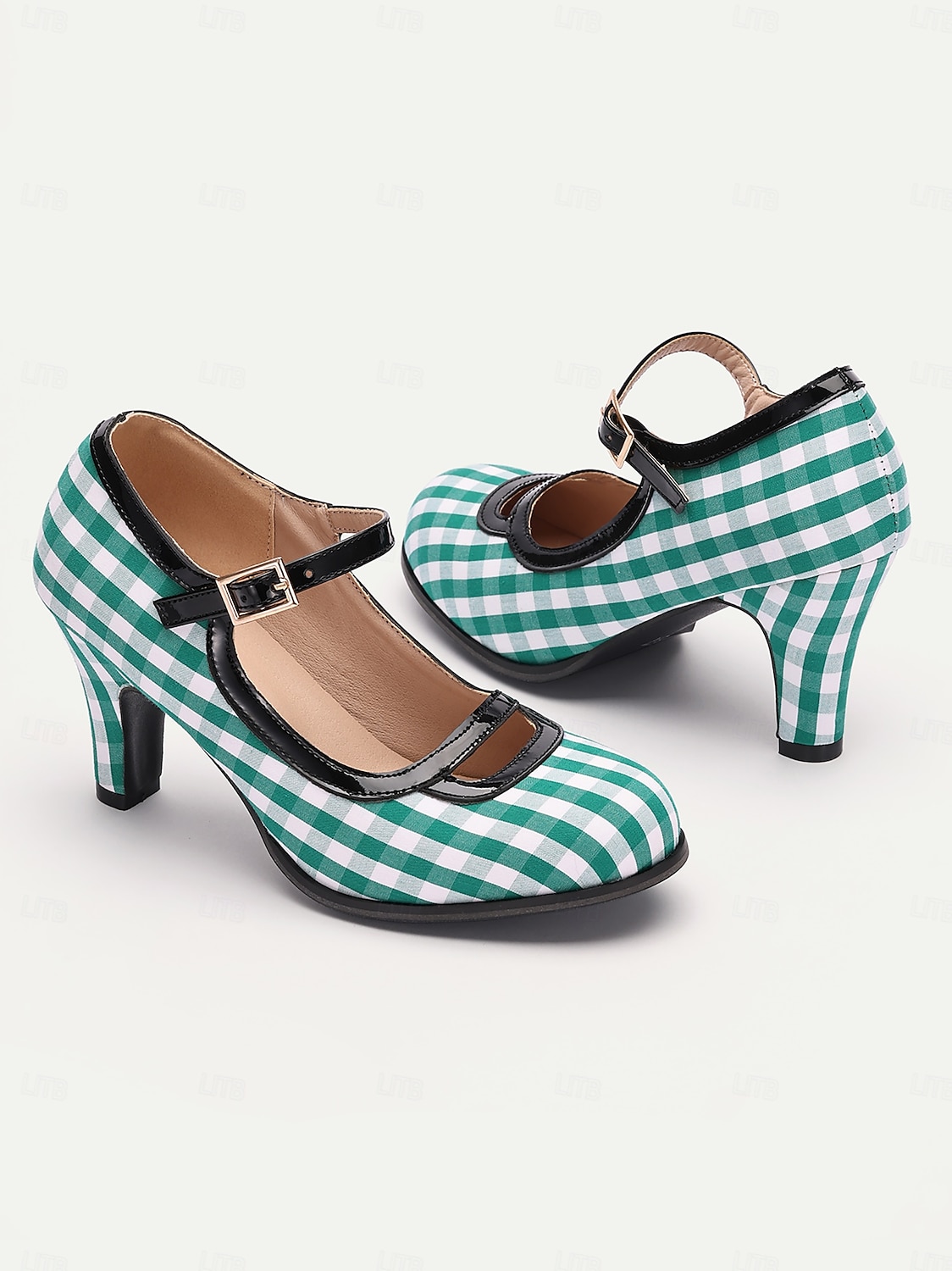 Dámské Podpatky Retro Mary-jane Práce Denní Pléd Barevné bloky Přezky Vysoký úzký Oblá špička Elegantní Vinobraní PU Látka Spona Černobílá bílá a zelená Červená 2025 - $54.99 –P4