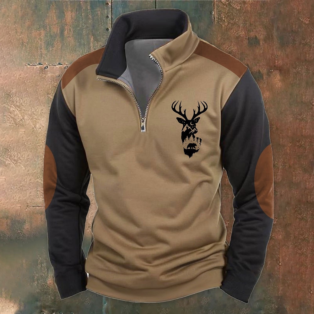 Pánské Lovecká Jelen Mikiny Čtvrtletní mikina na zip Dlouhý rukáv Mikina Poloviční zip Vintage Retro Západní kovboj 3D tisk Lovecká Poloviční zip Zima Jaro & podzim 2025 - $31.99 –P2