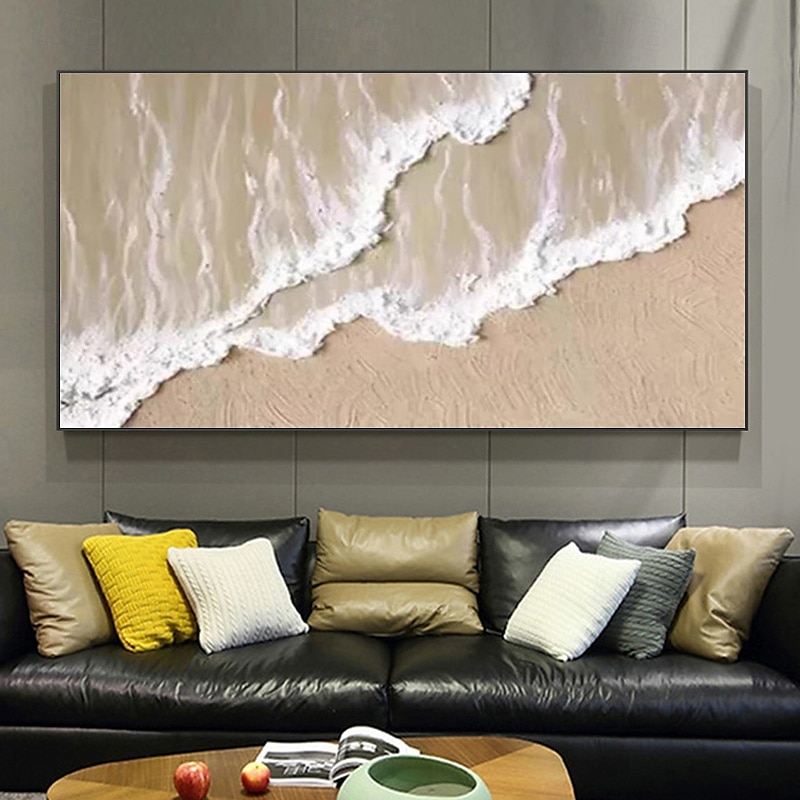ręcznie robione fale oceanu grube obrazy olejne na płótnie obraz w odcieniach ziemi brązowy obraz teksturowana sztuka ścienna sztuka ścienna sofa bez ramki 2025 - $108.99 –P6