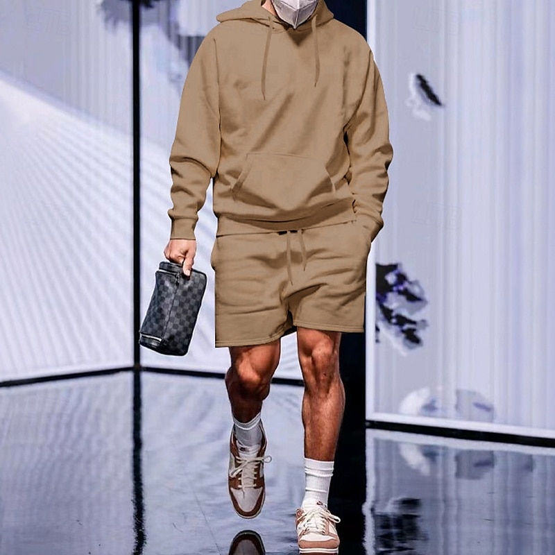Ανδρικά Φούτερ με Κουκούλα Φόρμα Φούτερ Μαύρο Λευκό Κίτρινο Καμηλό Σκούρο γκρι Με Κουκούλα Σκέτο Κορδόνι 2 τεμάχια Μπροστινή τσέπη Αθλήματα & Ύπαιθρος Καθημερινά Αργίες Πολυεστέρας Κομψό στυλ street 2026 - $30.99 –P5