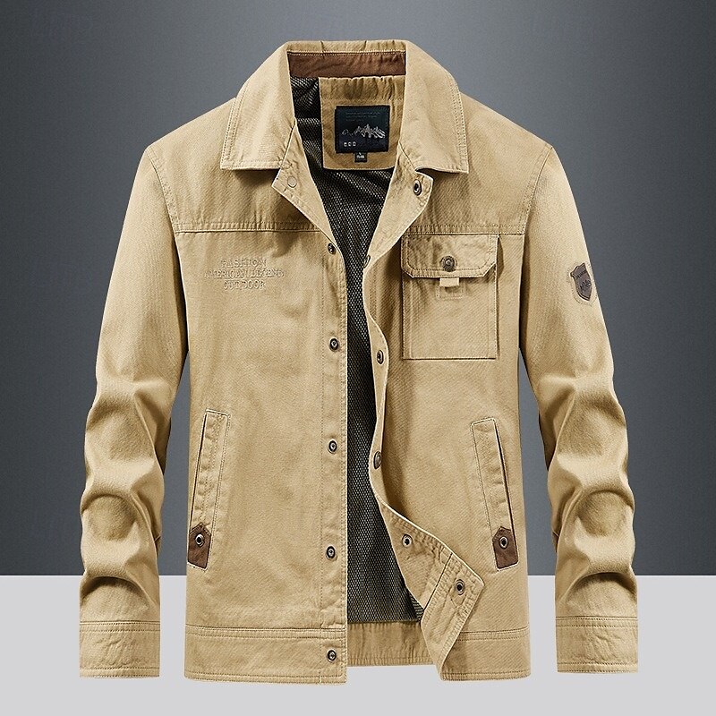 Men's Lightweight Jacket Trucker Jacket Utility Jacket Cargo Jacket Outdoor Vacation Wearproof Multiple Pockets Spring &  Fall Plain Fashion Classic Lapel Regular Khaki Army Green Dark Blue Jacket 2025 - €48.05 –P6