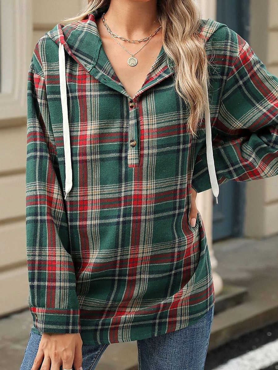 Sweat à capuche pour femme, décontracté, texturé, géométrique, à carreaux, coupe ample, manches longues, vert foncé, printemps, automne, hiver de 2025 ? $45.99 –P3