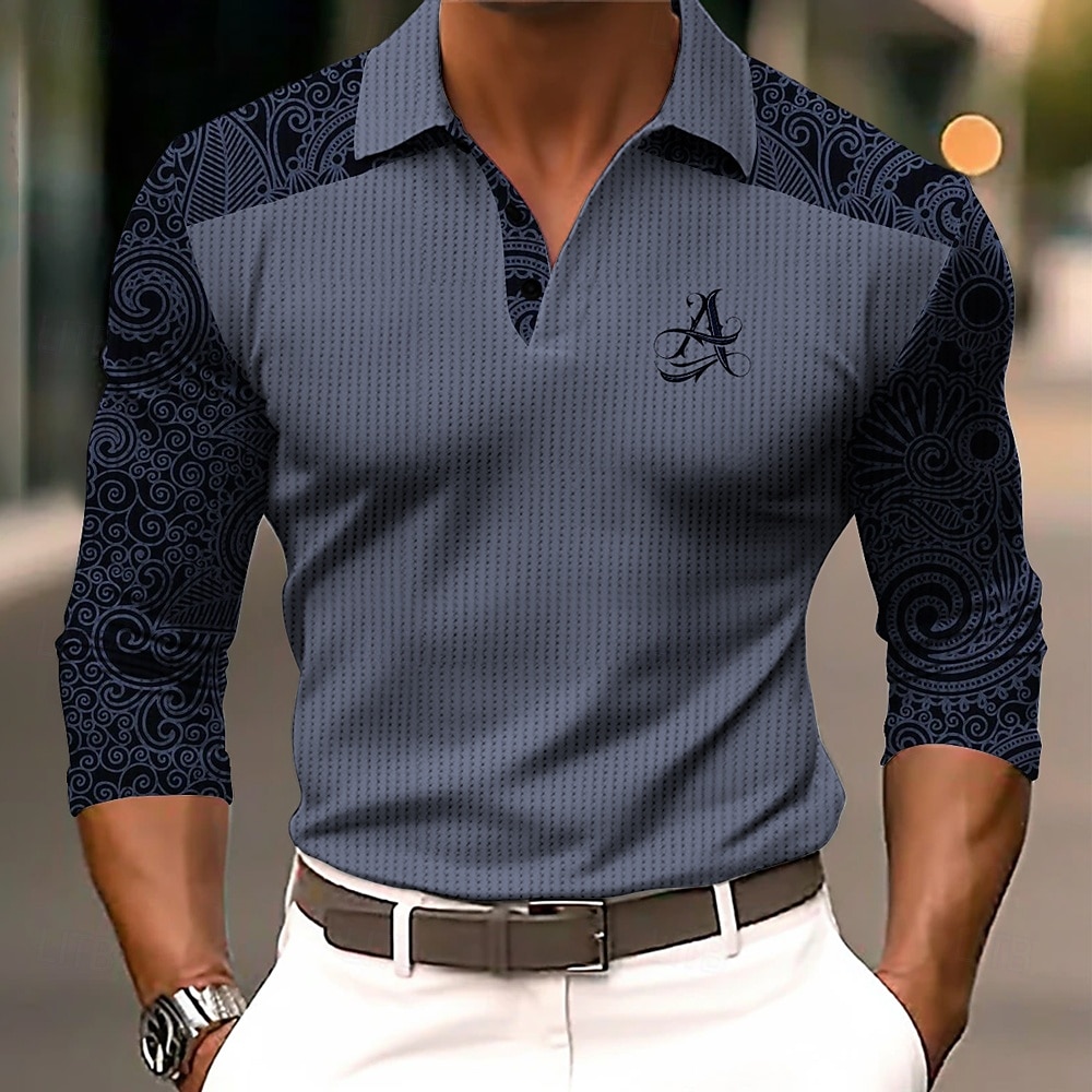 Per uomo Paisley Magliette Polo a Nido d'Ape Testurizzato Maglia da golf Manica Lunga Magliette polo Camicie con Colletto Business Casual Abbigliamento da lavoro Abbigliamento Formale Abbigliamento del 2026 a $25.99 –P2