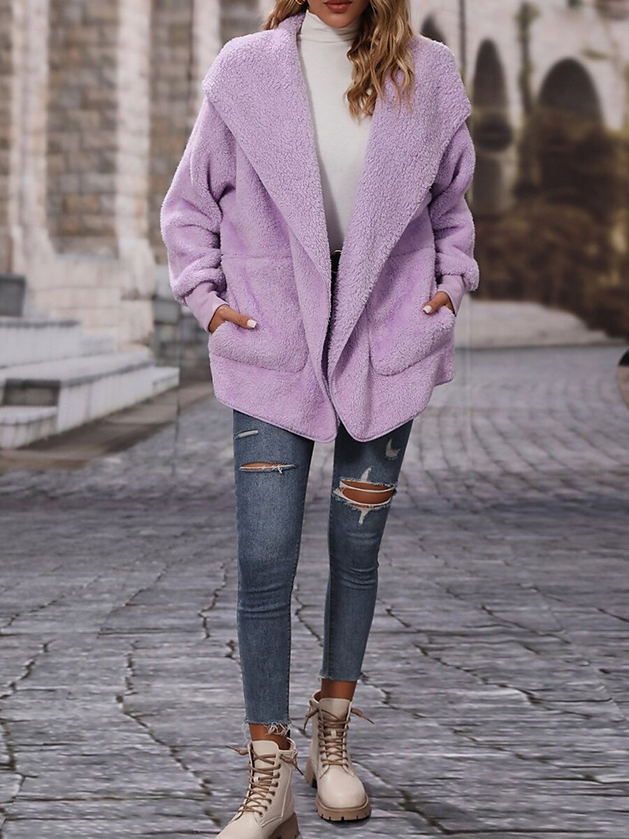 Damen Fleecejacke Teddy-Mantel Hoodie Jacke warm halten Atmungsaktiv Tasche Innenfutter aus Fleece Brautkleider schlicht Glatt Urlaub Strasse Freizeitskleidung Ausgehen Öffnung vorne Kapuzenpullover 2025 - $52.99 –P4