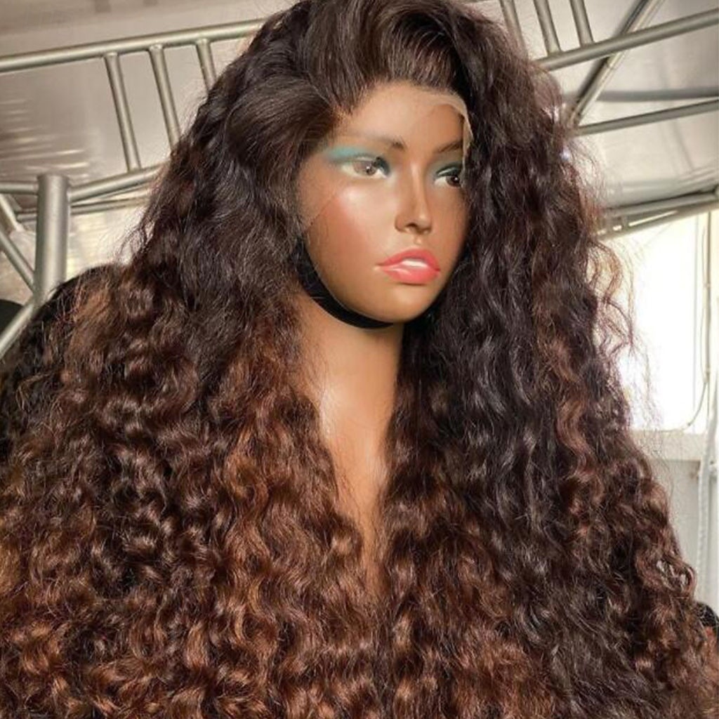 Remy Human Hair 13x4 Lace Front Wig Free Part Brazilian Hair Curly Water Wave Multi-color Wig 130% 150% Density Ombre Hair Natural Hairline Glueless For Women Long Human Hair Lace Wig 2026 - $216.49 –P4
