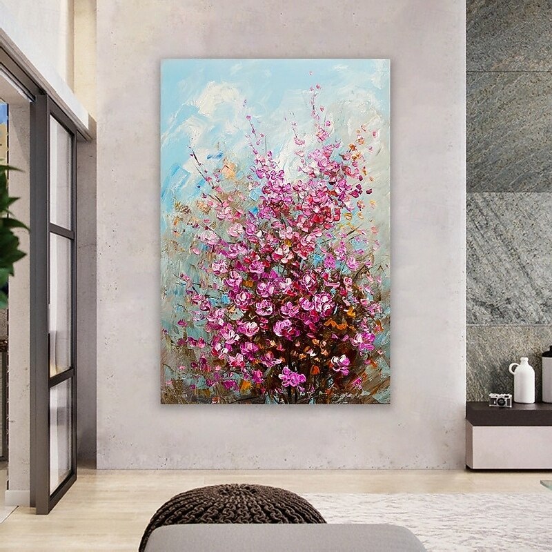 handgemachtes großes 3D-Blumenölgemälde auf Leinwand, handgemaltes weißes Kirschblütengemälde, großes Wandkunstgemälde, handgemachtes Palettenmessergemälde, strukturiertes Acrylgemälde, 2025 - $116.99 –P2
