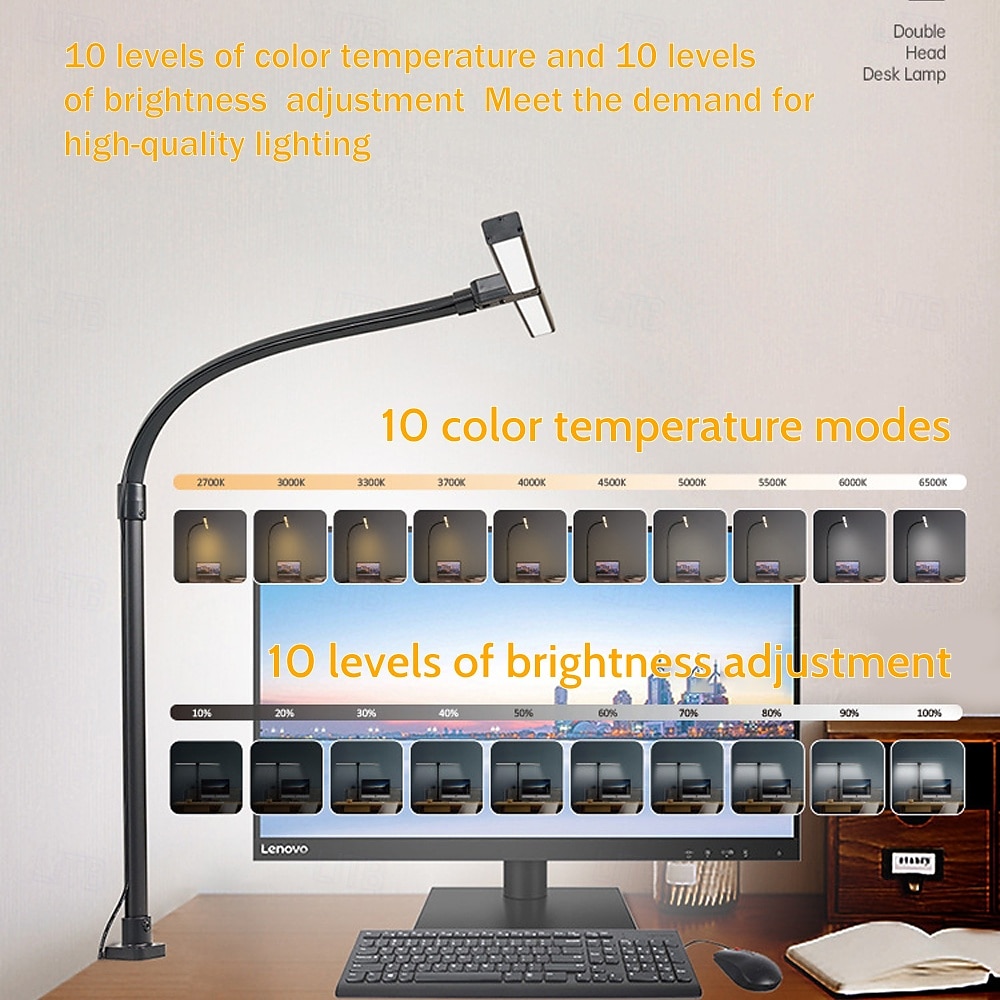 lampada da scrivania a doppia testa a led 24w lampade da tavolo a doppio braccio oscillante per architetto più luminose per banco di lavoro, monitor, lettura domestica, uffici, camere da letto e dormitori del 2025 a $128.99 –P4