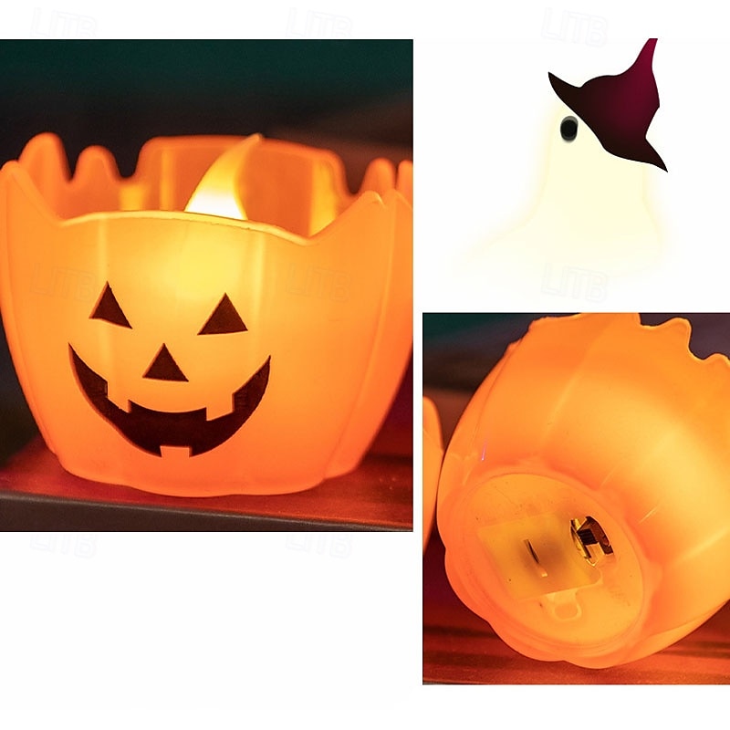 Halloween-Kürbislichter mit flackerndem LED-Kerzenlicht, Halloween-Jack-o-Lantern-Schneekumpel-Ornament für Schreibtisch und Garten, die Denkerstatue, Regenbogen-Party-Anzieh-Requisiten, 6/12 Stück 2025 - $11.49 –P9