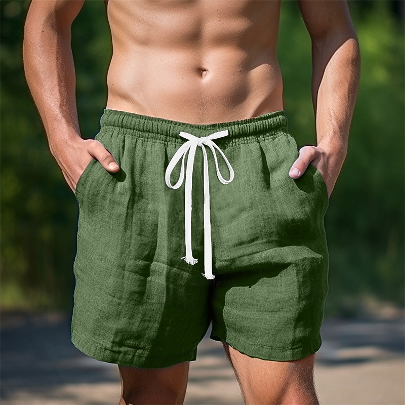 Men's Shorts Linen Shorts Summer Shorts Drawstring Pocket Elastic Waist Plain Comfort Breathable Short Casual Daily Holiday Fashion Classic Style Black White 2026 - $18.99 –P14