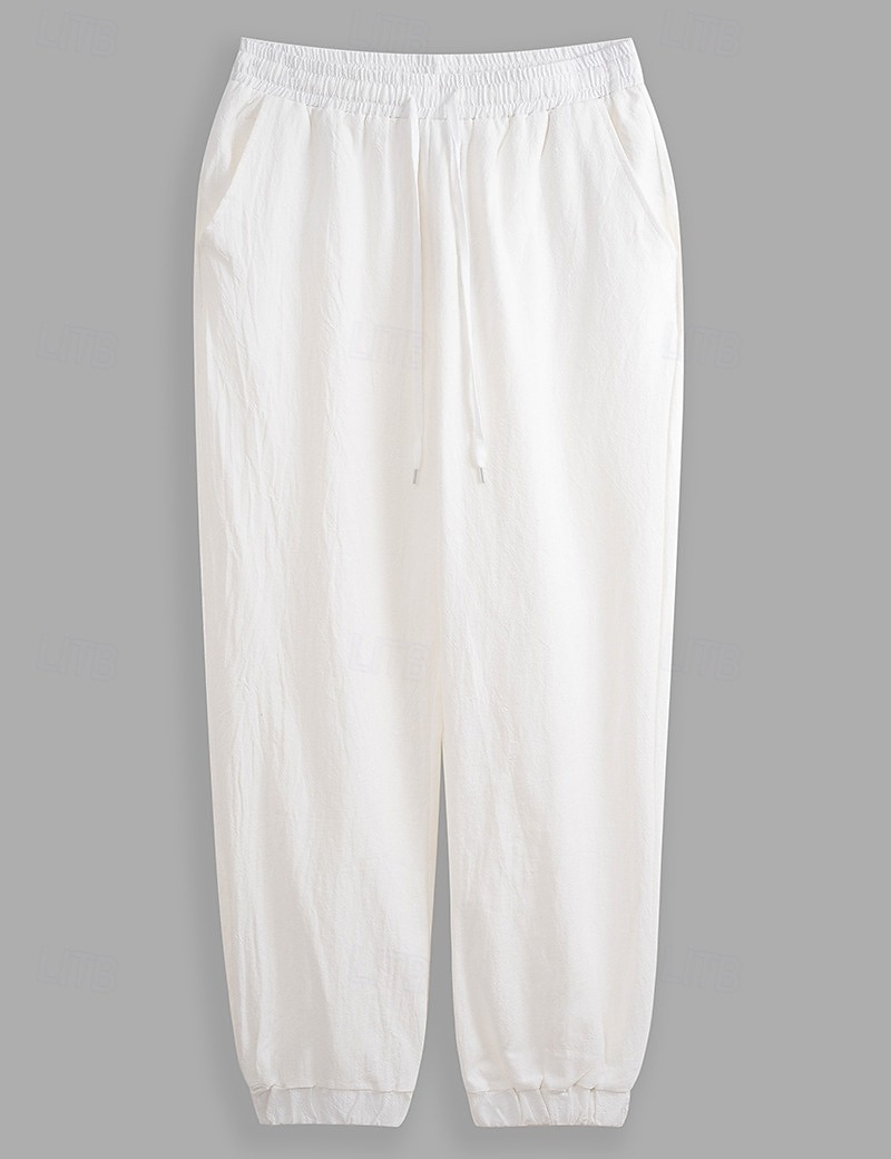 Men's Linen Pants Trousers Summer Pants Elastic Waist Straight Leg High Rise Solid Color Comfort Breathable Full Length Outdoor Home Casual Vacation Fashion Gray Green Black High Waist Inelastic 2025 - $27.99 –P3