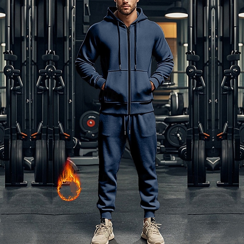 Per uomo Felpa con cappuccio Tuta Da Ginnastica Felpa con cappuccio a zip intera Tuta da ginnastica Nero Blu marino Cachi Grigio Con cappuccio Liscio Tasche A cordoncino 2 pezzi Sportivo Giornaliero del 2025 a $51.99 –P5