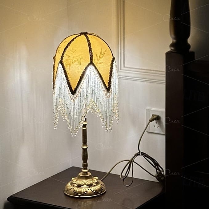 LED Table Lamp 3-Color Light Source Tassel Retro Fabric Bedside Lamp Premium Classic Victorian Style Nightstand Lamp with Beaded Fringe Trim for Bedroom Study 110-240V 2025 - $220.79 –P4