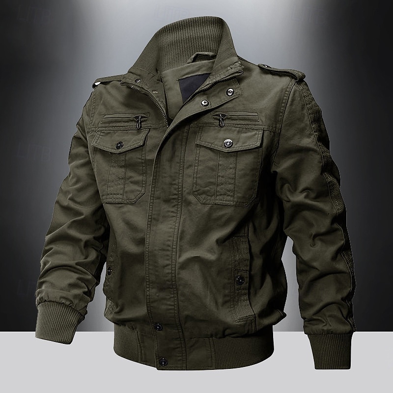 Herren Einsatzjacke übergangsjacke Ausgehen Tasche Ganzjahres Einfach Klassisch Revers Regulär Schwarz Khaki Armeegrün Jacken 2025 - $57.99 –P3