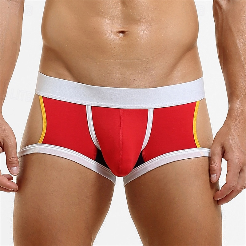 Per uomo 1 pc Mutandine sexy Boxer Lato scavato Poliestere Traspirante Morbido Comodo Color Block A vita medio-alta Nero Rosso del 2025 a $10.49 –P7