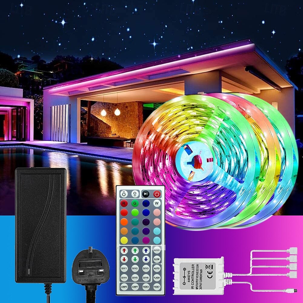شرائط إضاءة LED RGB بطول 49.2 قدم، 3 × 5 متر، 5050 SMD 450 LED، شريط إضاءة مرن مقاوم للماء 10 مم، شريط إضاءة متغير اللون مع جهاز تحكم عن بعد بالأشعة تحت الحمراء مكون من 44 مفتاحًا، تيار مستمر 12 فولت 2025 - $38.99 –P10