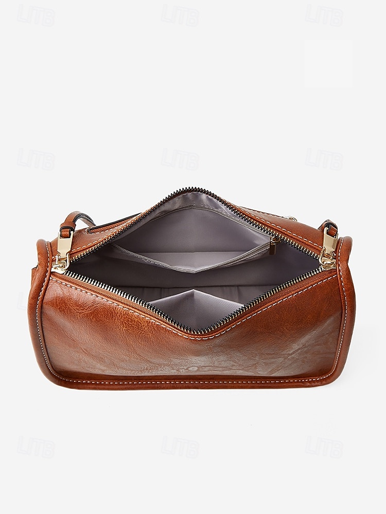 brun skulderveske i imitert skinn for kvinner med justerbar mønstret stropp - stilig crossbody-veske for casual og boho chic looks 2026 - $26.99 –P6