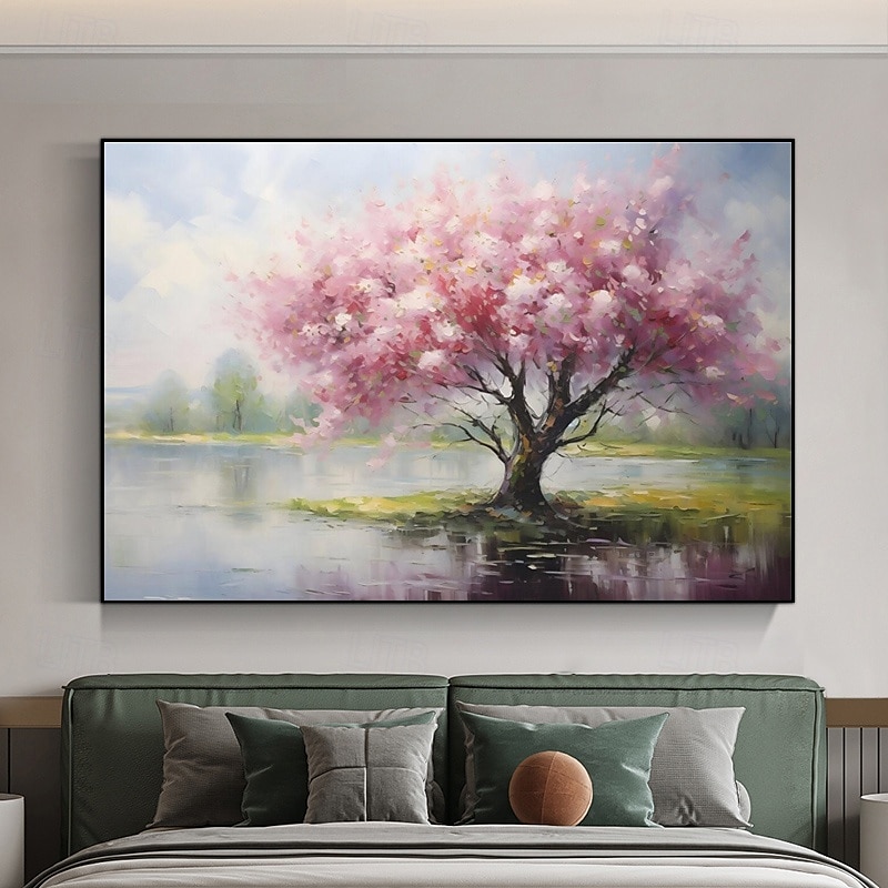 Handgemalte Leinwand Ölgemälde Kirschblüten Wandkunst Landschaft Blütenbaum rustikale Leinwand extra großes Dekor Geschenk kein Rahmen 2025 - $116.99 –P7