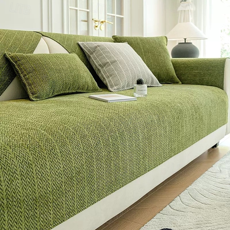 Solid Color Chenille Anti-Scratch Herringbone Couch Cover - Soft and Durable Fabric - Elegant Herringbone Pattern - Protects Your Sofa from Scratches and Wear 2025 - $19.49 –P8