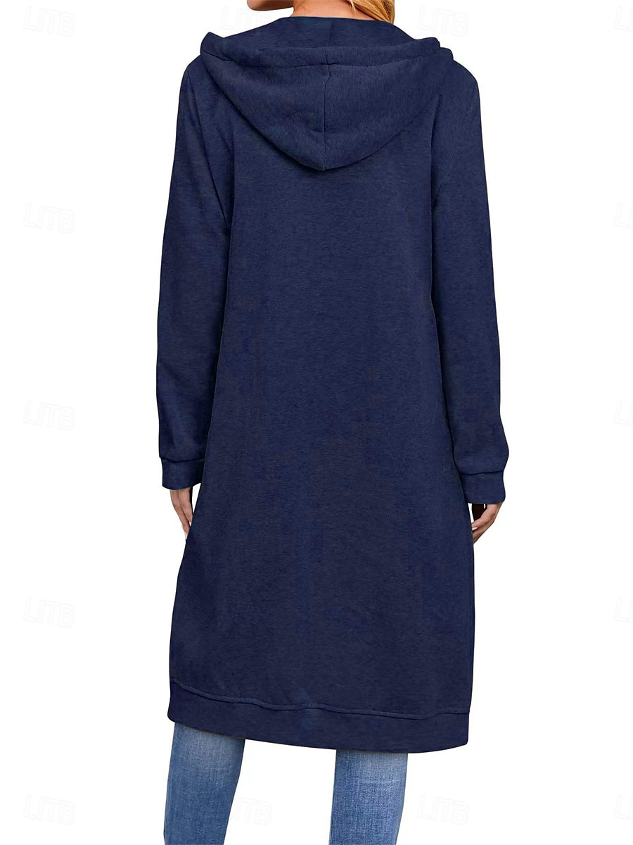 Per donna Giacca con cappuccio Esterno Strada Da tutti i giorni Autunno Inverno Lungo Cappotto Standard Tenere al caldo Traspirante Informale Giacca Manica lunga Tinta unica Con tasche Zip intera del 2025 a $41.99 –P6