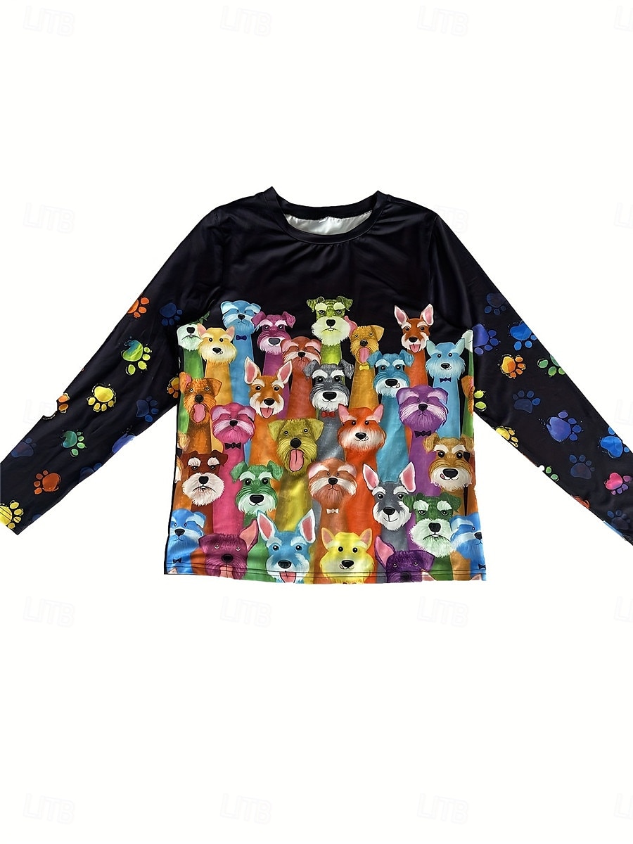 Tricou femei cu guler rotund mânecă lungă tunica imprimeu casual tops obișnuite zilnic negru primăvară toamnă 2026 - $24.99 –P3