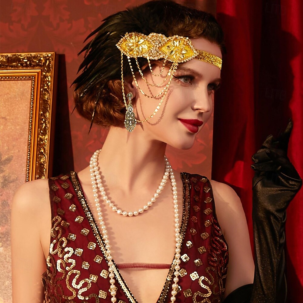 1920-as évek A nagy Gatsby Felszerelések Flapper fejpánt A nagy Gatsby Esküvői Vendég Gallér nélküli Jelmez Női Mindszentek napja Farsang Álarcos mulatság Parti Álarcos mulatság Esküvői fogadás 2025 - $28.99 –P3
