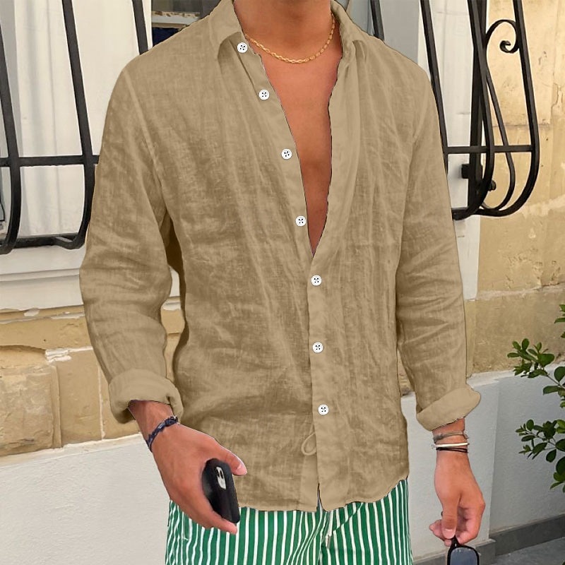 Per uomo Camicia Camicia di lino Camicia Estiva Camicia da Spiaggia Camicie sbottonate Semplice Vacanza Casuale Nero Bianco Rosa Blu reale Manica Lunga Bavero Primavera & Estate Abbigliamento del 2025 a $20.99 –P9