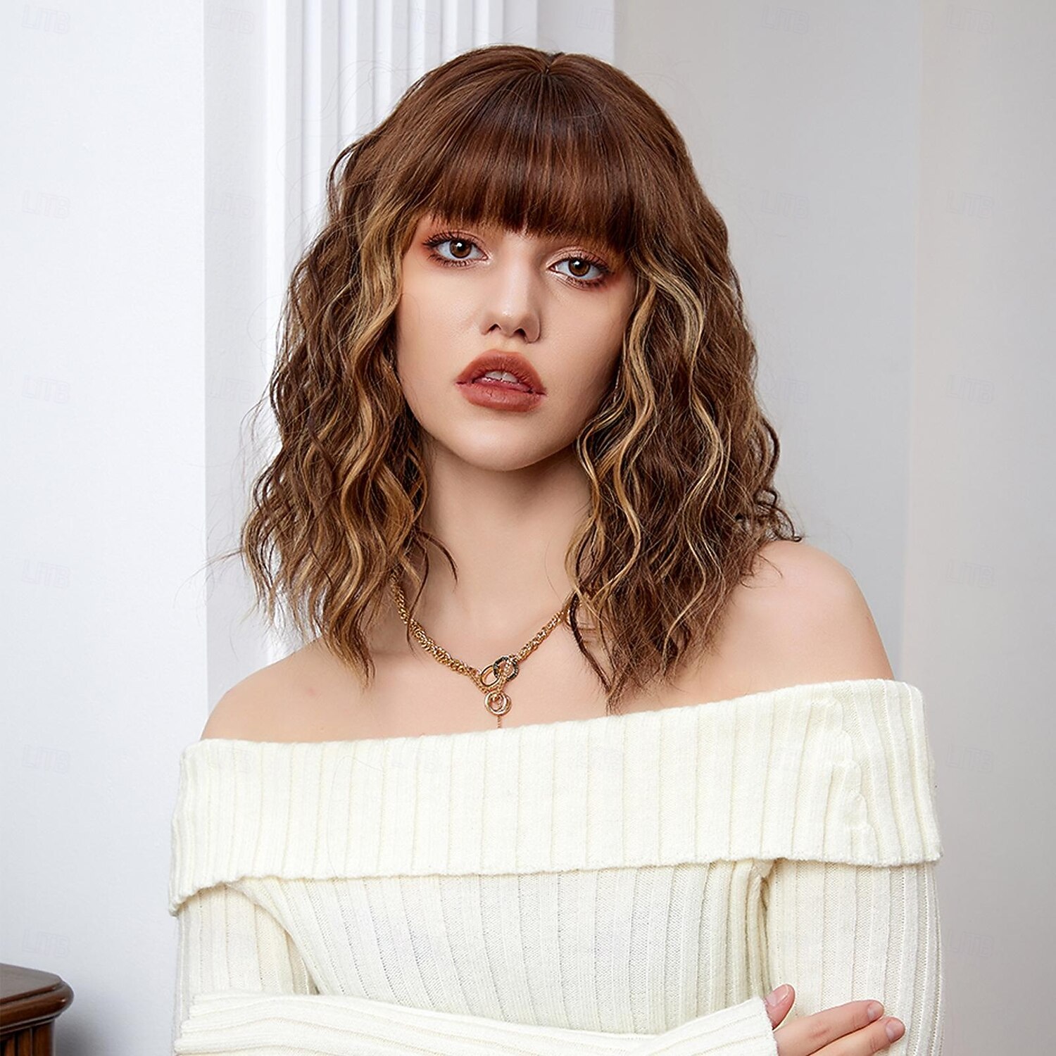 2025年 コスプレウィッグ 弾丸カール ボブスタイル・ヘアカット ニートバング バング付き かつら 14 インチ ダークブラウン 合成 女性用 弾性ある 愛らしいです 快適 ダークブラウン  コレクション – $23.99 –P1