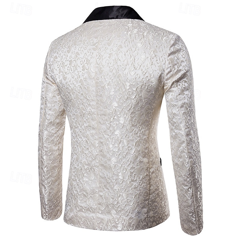 Herr Kavaj Företag Cocktailfest Bröllopsfest Mode Ledigt Vår & Höst 80% bomull Växter Knapp Ficka Bekväm Enkelknäppt Blazer Svart Vit Rubinrött Guld 2025 - $65.99 –P8
