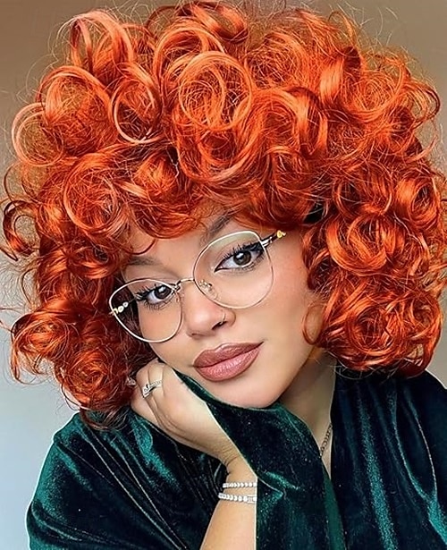 koningsdag pruiken krullende pruiken voor zwarte vrouwen korte krullende pruik met pony groot los schattig kinky krullend haar synthetische zachte pruiken voor dagelijks feest cosplay 2025 - $22.99 –P4