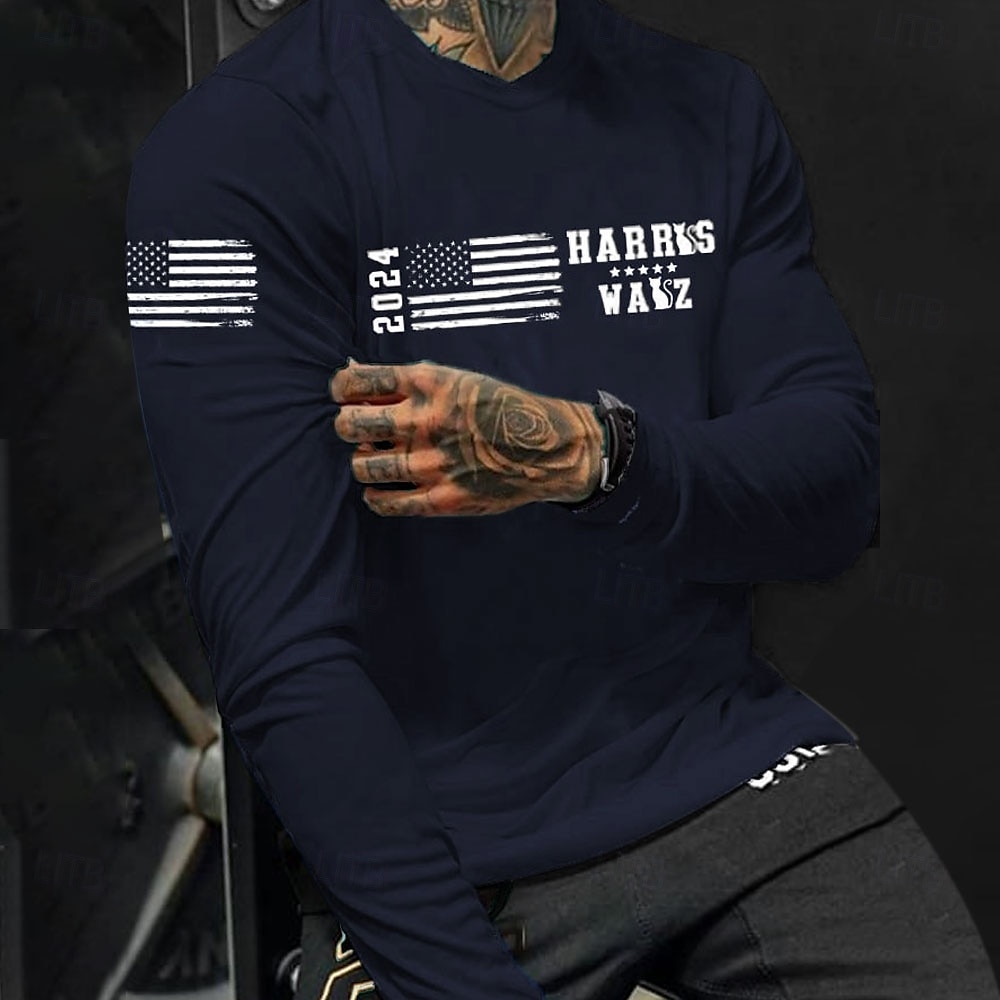 Amerikanische US-Flagge Patriotisch Schwarz Armeegrün Dunkelblau T Shirt Herren Grafik 100% Baumwolle Hemd Sport Klassisch Hemd Langarm Bequemes T-Shirt Sommer Frühling Modedesigner-Kleidung S M L XL 2025 - $15.99 –P2