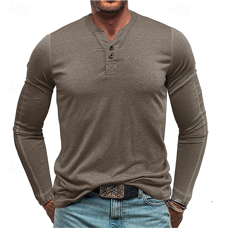 Herren T-Shirt mit Knöpfen T Shirt Henley Hemd T-Shirt Langarm Henley Frühling & Herbst Einfach Mode Designer Basic Urlaub Straße Ausgehen Meerblau Wein Blau Top T-Shirt für Herren 2025 - $26.99 –P1