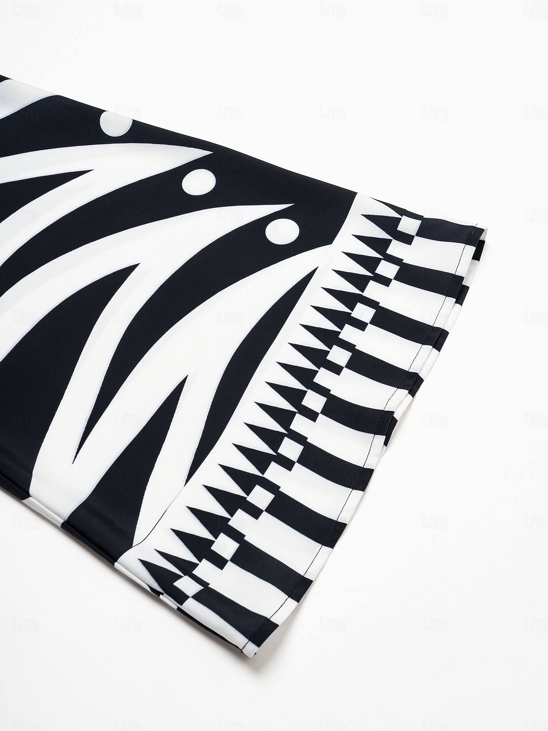 camicetta da donna nera collo alto raso stampa geometrica polsini svasati manica vacanza casual quotidiano primavera estate autunno del 2025 a $61.99 –P12