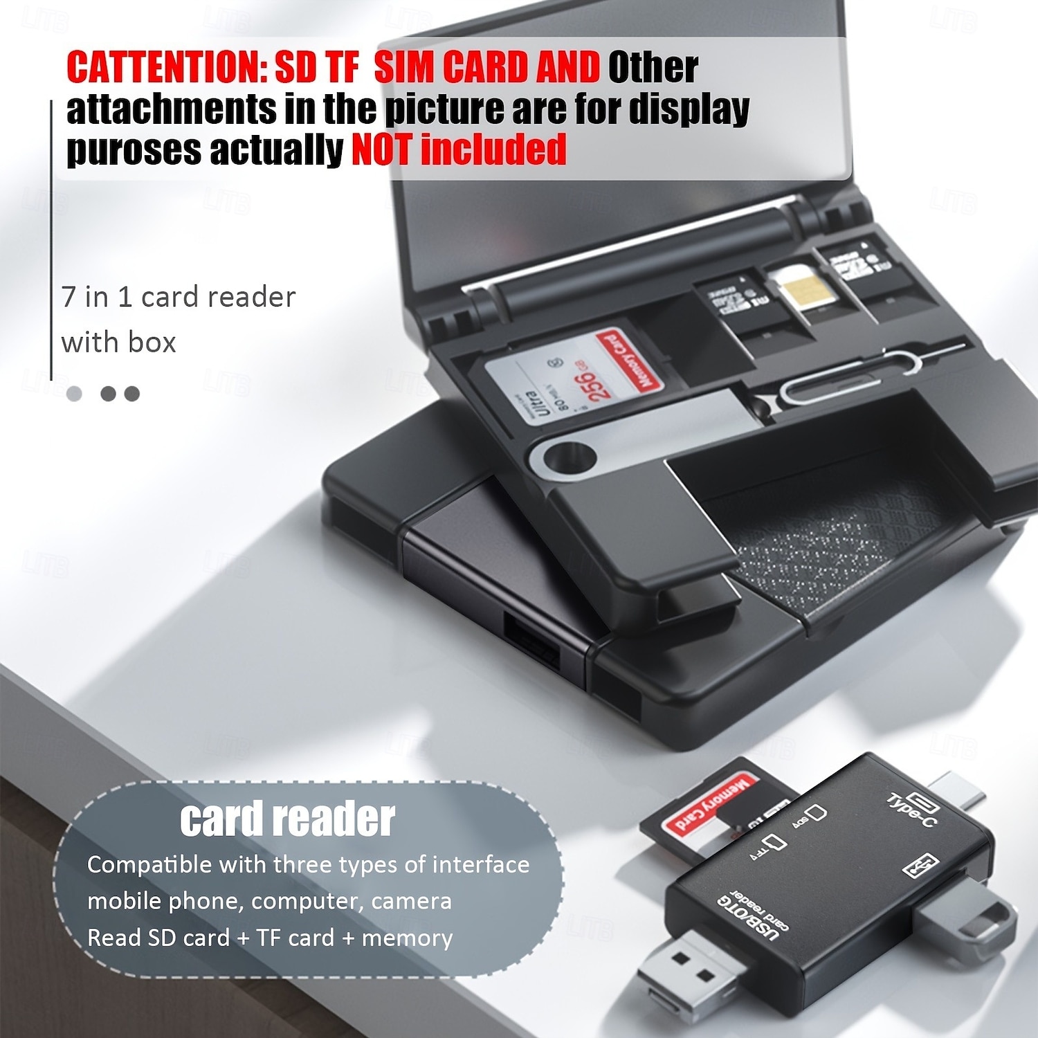 multifunksjonell otg kortleser 7 i 1 micro sd kortleser u minnekortleser type-c for digitale kameraer, smarttelefoner, nettbrett otg converter ekstern u disk, sd, tf universal med oppbevaringsboks 2025 - $23.99 –P4